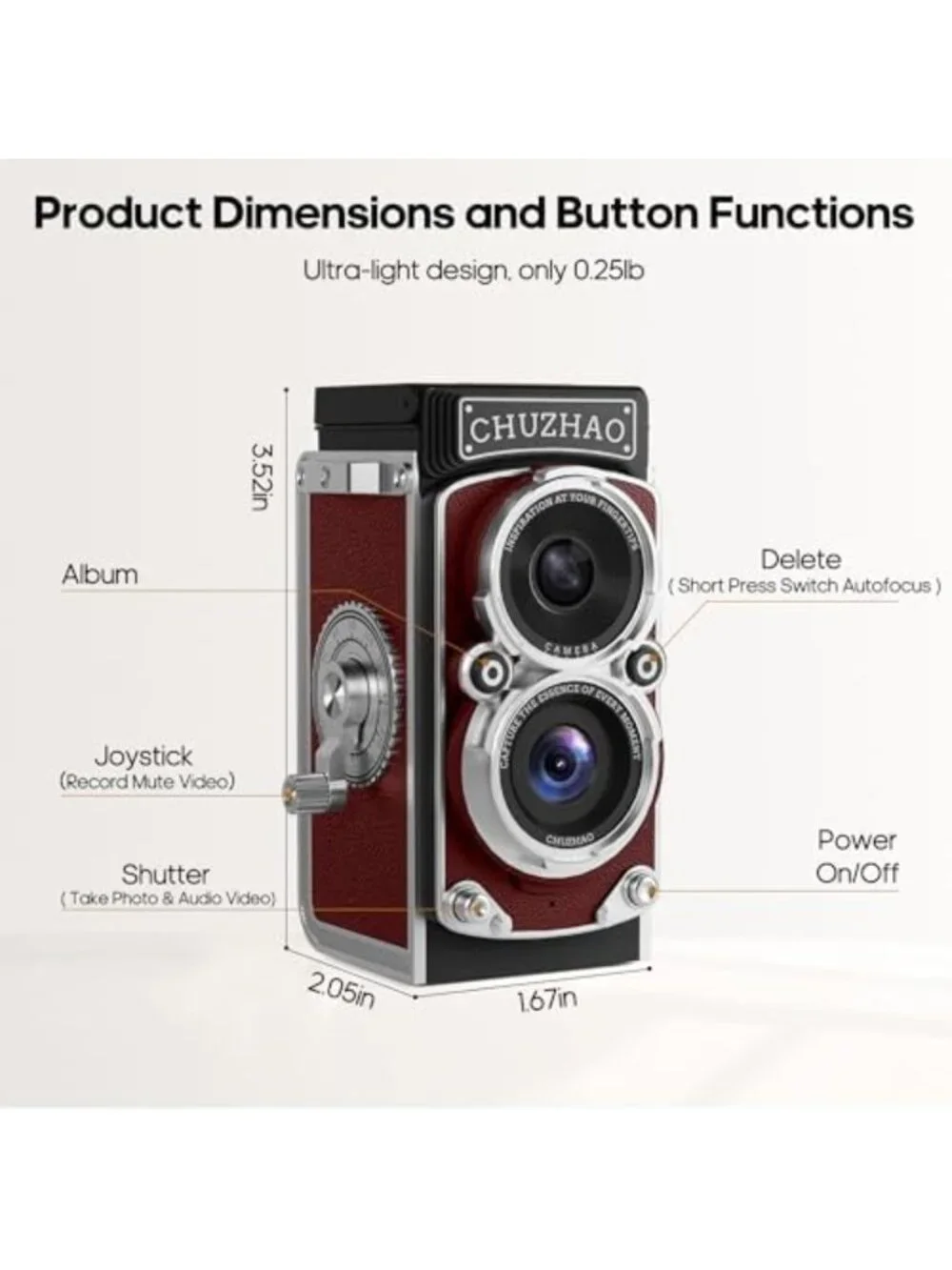 Mini Retro Digital Camera - Vintage TLR Style, Compact Vlogging Camera, Auto
